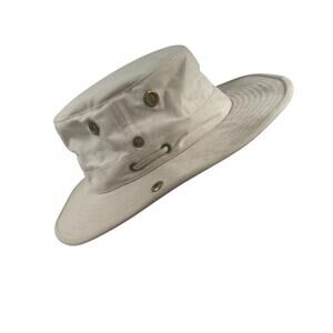THE TILLEY Ivory Bucket HAT STRAPS Sz 7 3/4 Floats Safari Canvas Outdoors Gorp